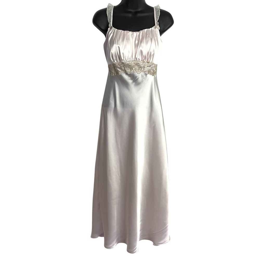 Linea Donatella Womens Babydoll Slip Dress Size S Pink Ruched Bodice Satin Fairy